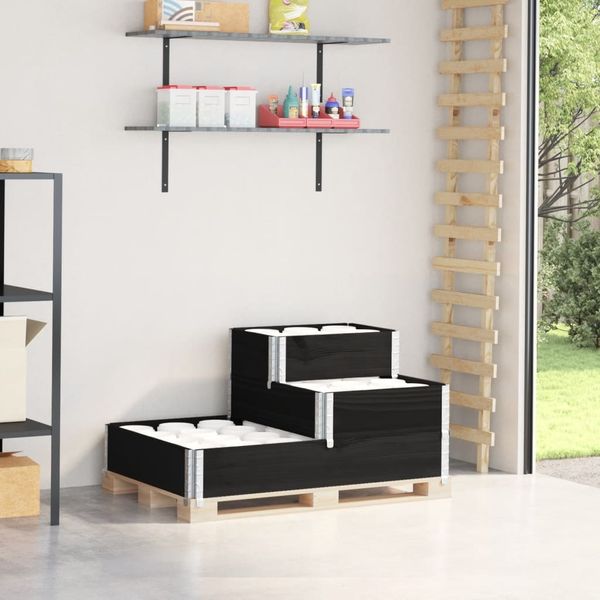 vidaXL Paletten-Aufsatzrahmen 3-fach Schwarz 120x80 cm Massivholz 4010314