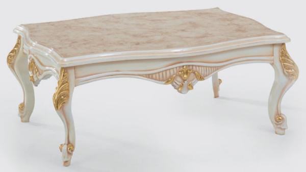 Casa Padrino Luxus Barock Wohnzimmertisch Beige / Weiß / Gold 116 x 90 x H. 50 cm - Edler Massivholz Couchtisch im Barockstil - Barock Wohnzimmer Möbel