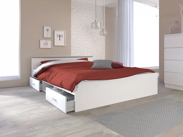 Vente-unique - PABLO Bett Holz, Platte Weiß - B 193 cm x H 58,9 cm x L 145,8 cm