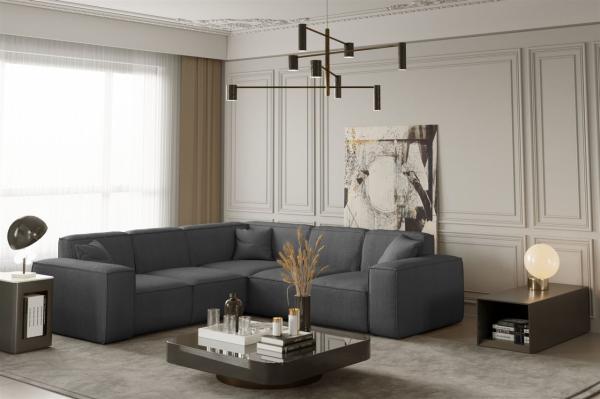 Ecksofa Designersofa CELES in Stoff Scala Grau Seite Universal