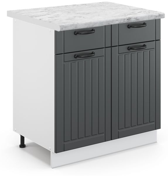 Küchenunterschrank Fame-Line Anthrazit Landhaus 80 cm , AP Marmor Vicco