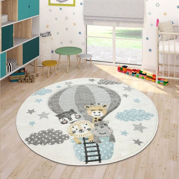 Paco Home Kinderteppich Cosmo 343, rund, Höhe: 18 mm, 3D-Design, niedliches Tier Motiv, Pastell-Farben, Kinderzimmer