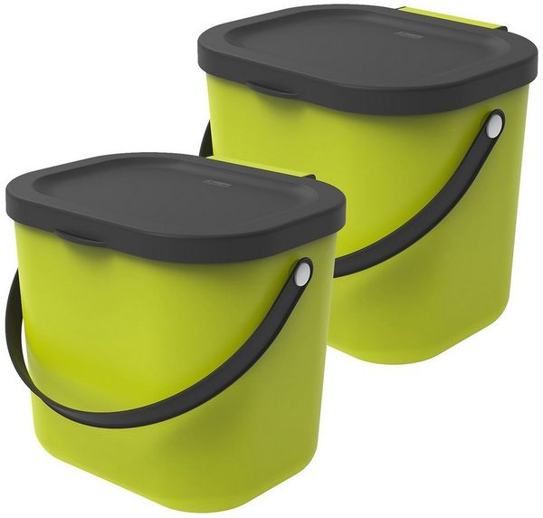 ROTHO Biomülleimer Albula 2er-Set Komposteimer 6l – kompakte Müllbehälter ideal für Küche, Stapelbar, mit Griff & Deckel – 6 l Recycling-Set für jeden Raum