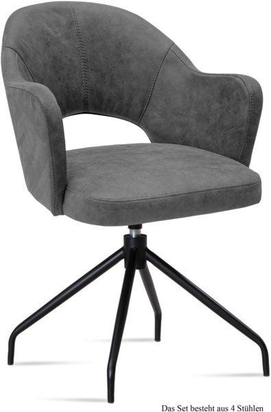 Armlehnstuhl drehbar (4er-Set) Dorcas 59x87x61 Schwarz/Grau