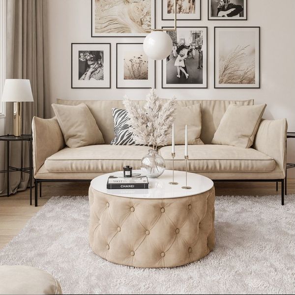 Lookway Couchtisch CHESTERFIELD 70 cm runder gepolsterter couchtisch