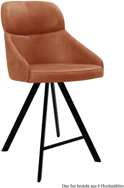 Thekenstuhl drehbar (6er-Set) Diljana 52x99x63 Schwarz/Cognac