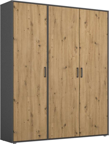 Rauch Möbel 'Voyager' Kleiderschrank, Holz, Eiche Artisan | Grau Metallic, Zubehör Premium, Breite 140 cm | ohne Schubladen