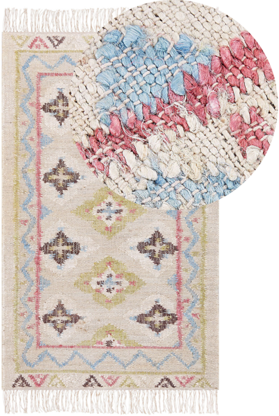 Teppich Jute mehrfarbig 80 x 150 cm orientalisches Muster Kurzflor TERKOS