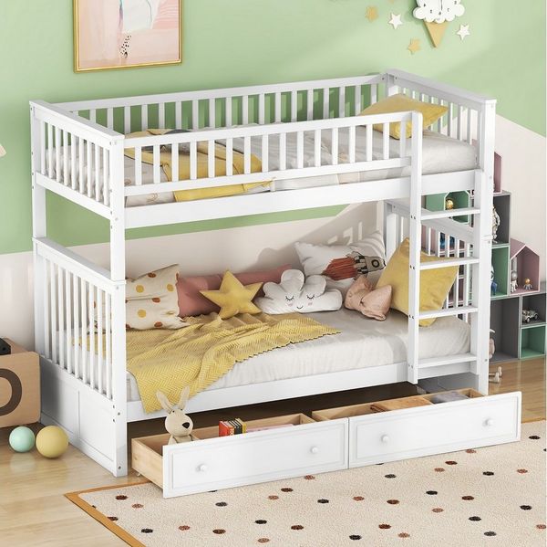 STILVORA Etagenbett 90x200 mit Matratze&Schubladen,Holzbett Kinderbett mit Lattenrost (mit Schubladen, 90x200 cm, Ohne Matratze), Kann in 2 Einzelbetten umgewandelt werden