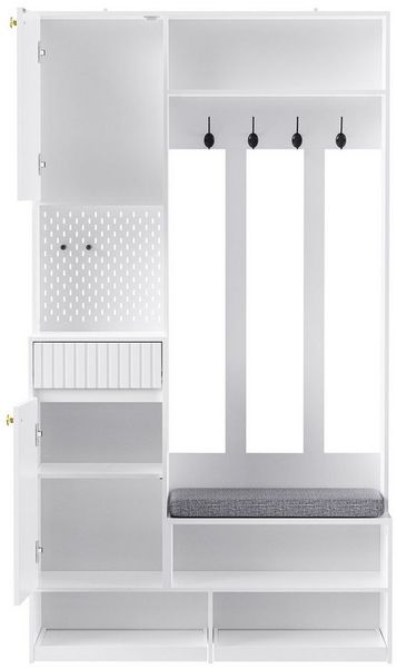 KLAM HOME Garderoben-Set Garderobenset, Komplett-Set Flurgarderobe mit Sitzbank, 4 Haken, (Multifunktionales Garderobenset 100×180×35 cm), Schubladen & Kippschutz für Eingangsbereich, Flur und Zuhause