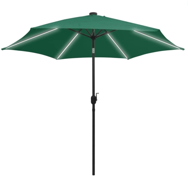 vidaXL Sonnenschirm mit LED-Beleuchtung und Alu-Mast 300 cm Grün 47360