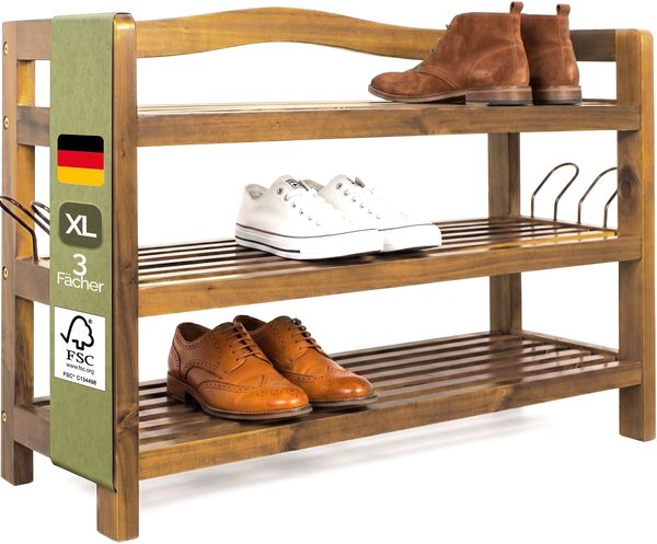 Casaria Schuhregal Schuhständer Schuhablage Akazie Holz 3 Fächer