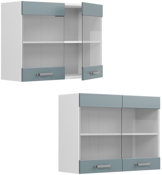 Hängeschrank R-Line Blau-Grau 80 cm mit Glastüren Vicco Bild 6