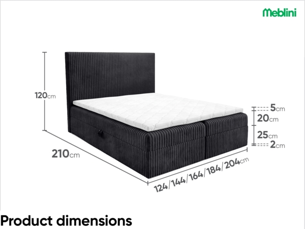 MEBLINI Boxspringbett TYLA 200x200 cm mit Bettkasten – H3/Schwarz Plüsch Polsterbett - Doppelbett mit Topper & Bonellfederkern-Matratze Bild 7