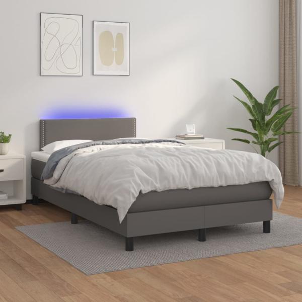 vidaXL Boxspringbett mit Matratze & LED Grau 120x200 cm Kunstleder 3134157