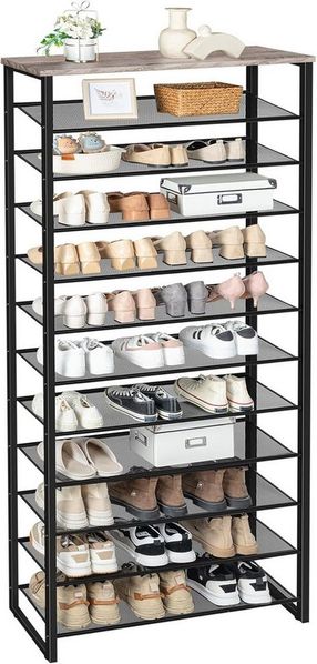 Hoobro Schuhregal 12-stöckiges Schuhablage, Schuhschrank hoch, Metallrahmen, Industriestil, für Flur, Wohnzimmer, Schlafzimmer