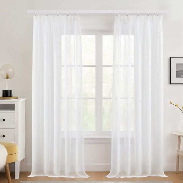 Deconovo Vorhang Gardinen mit Kräuselband Voile Vorhang Leinenoptik 2er set, Transparent Stores Schal Schlafzimmer einfarbig Voile Vorhangschals
