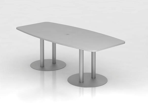 Konferenztisch KT22S 220x105cm Grau Säulenfuße Gestellfarbe: Silber