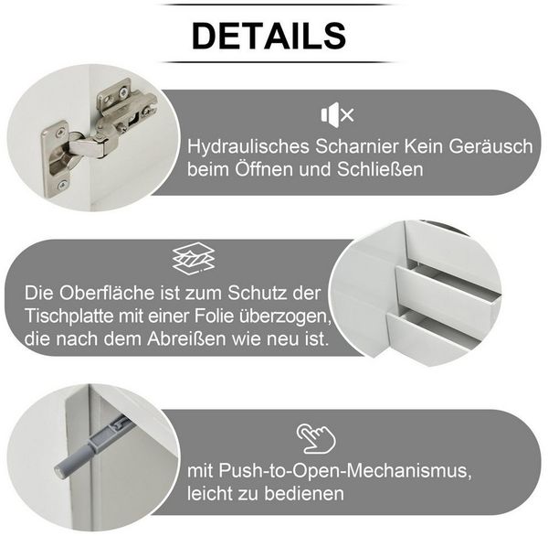 Merax Sideboard hochglanz mit LED inkl. Fernbedienung, Schubkastenkommode, Lowboard,Beistellschrank,Breite 140cm Bild 3