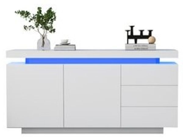 Merax Sideboard hochglanz mit LED inkl. Fernbedienung, Schubkastenkommode, Lowboard,Beistellschrank,Breite 140cm Bild 6