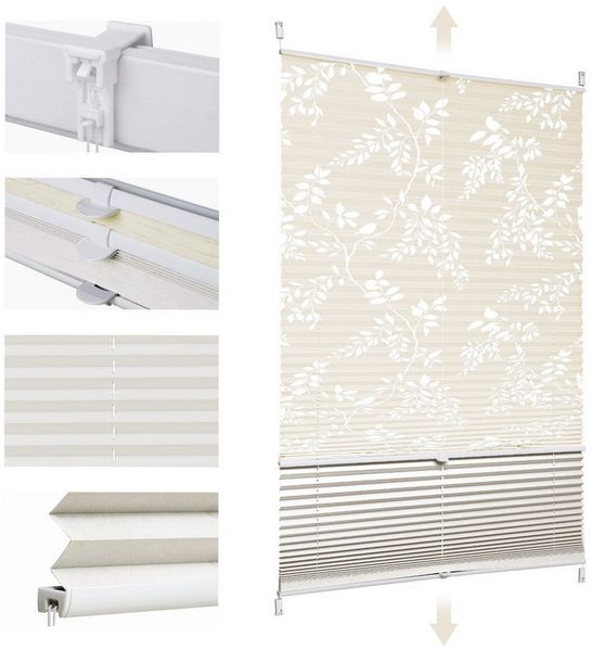 Sekey Plissee Doppelplissee Day+Night Verdunkelung ohne Bohren verspannt Lichtschutz, verdunkelnd, Klemmfix, ohne Bohren, Klemmfix, Lichtdurchlässig Ausbrenner-Muster und 100% Verdunkelnd Verdunkelung
