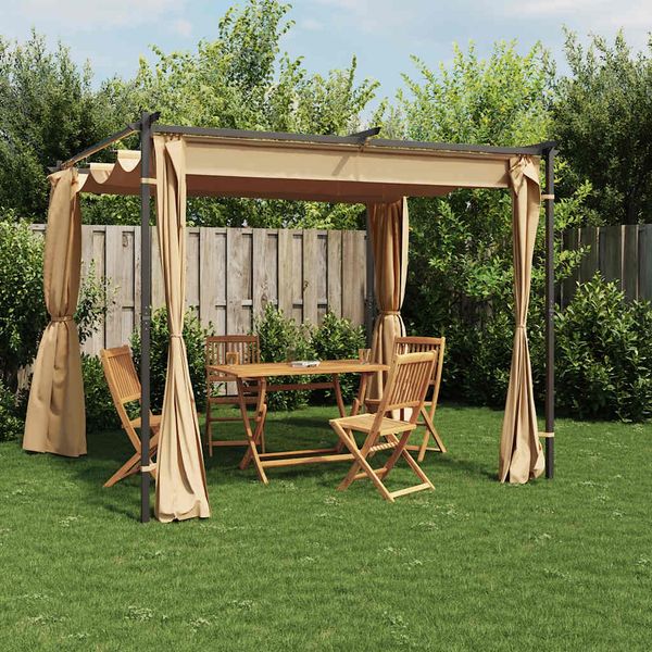 vidaXL Pavillon mit Vorhängen 3x3 m Taupe Stahl 313897