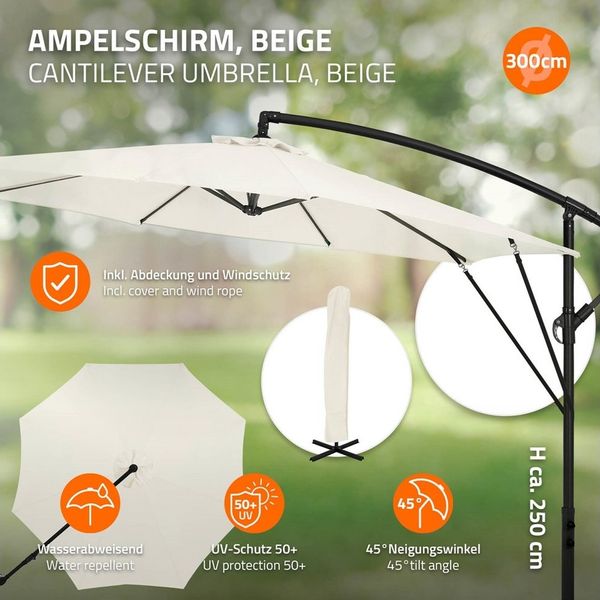 ML-DESIGN Sonnenschirm Ampelschirm mit/ohne LED Solar Ständer Abdeckung Windsicherung Ø300 cm, Gartenschirm UV50+ Sonnenschutz wasserabweisend 360° drehbar & neigbar