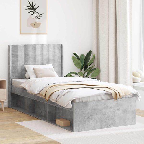 vidaXL Bettgestell mit Stauraum und Kopfteil Betongrau 75 x 190 cm 3413912