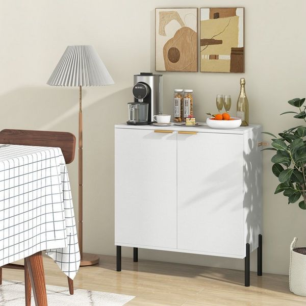 COSTWAY Küchenbuffet mit 2 Türen Sideboard Holz 70x37x78cm, Weiß