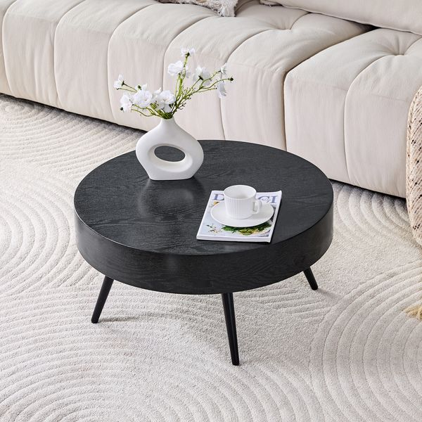Couchtisch 70 x 70 x 35,5 cm in schwarzer Holzoptik mit Metallbeinen und rutschfesten, verstellbaren Füßen