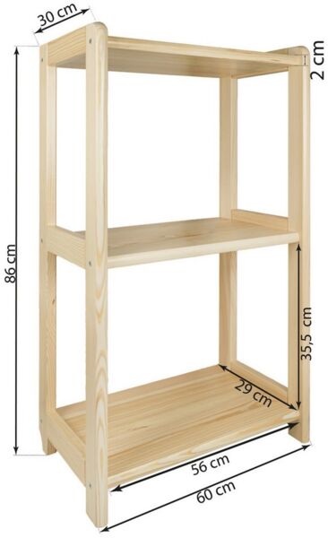 Prima-Online Standregal Standregal Holz Kiefer Bücherregal Stehend mit 3/ 4 Ebenen– 50 60 70cm