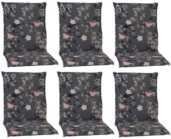NYVI Sitzauflage Niedriglehner Auflagen 6er Set Barcelona Gartenstuhlauflagen 100x50cm, (6 St), Niederlehner Stuhlauflage Sitzauflage mit Halteband Blumen Floral
