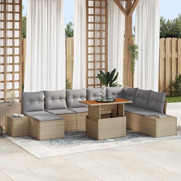 vidaXL Garten Essgruppe mit Kissen 9 pcs Beige und Grau 3350000