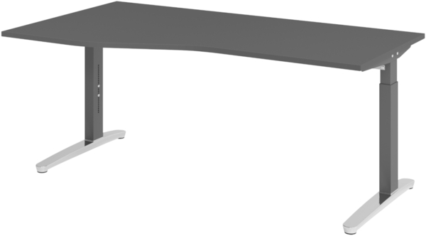 bümö Schreibtisch höhenverstellbar 180x100 cm in graphit, Metallgestell in graphit/alu - Bürotisch groß, höhenverstellbarer Büroschreibtisch, Computertisch & PC Tisch Büro, X18-G-GC