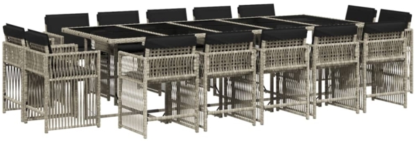 vidaXL 17-tlg. Garten-Essgruppe mit Kissen Hellgrau Poly Rattan 3211787