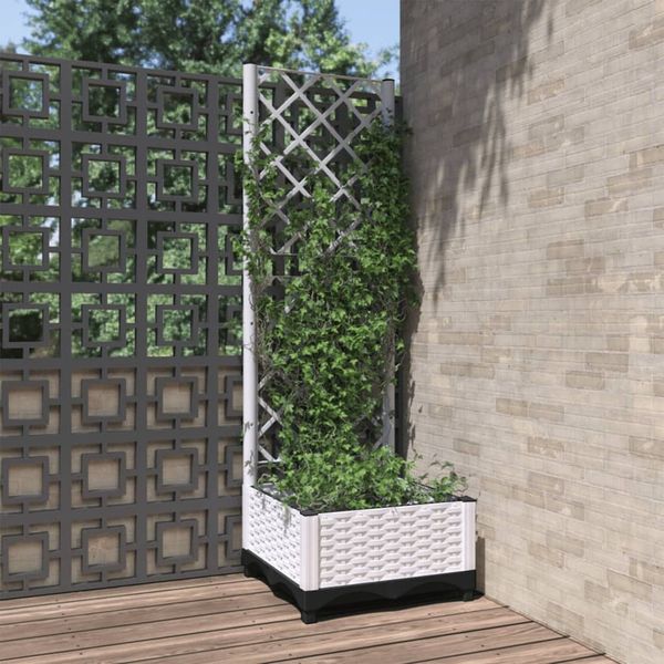 vidaXL Pflanzkübel mit Rankgitter Weiß 40x40x121,5 cm PP 153279