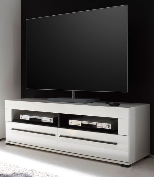 Cantara Lowboard 140cm weiß Hochglanz TV-Board Wohnzimmer Modern