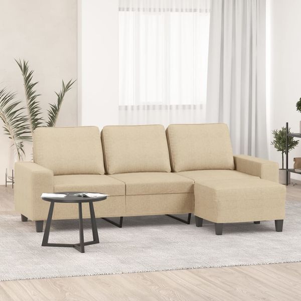 vidaXL 3-Sitzer-Sofa mit Hocker Creme 180 cm Stoff 3201153