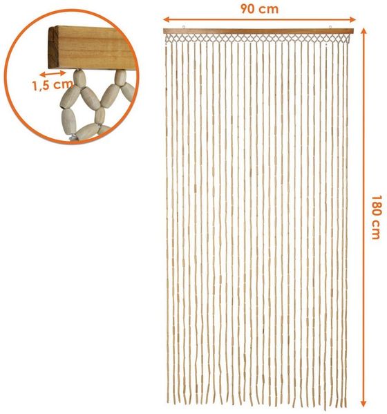 Spetebo Perlenvorhang Dekorativer Türvorhang im Retro Stil mit 31 Strängen 180 x 90 cm (1 St), Hakenaufhängung, halbtransparent, Holz, Holzperlenvorhang im Boho Chic Design