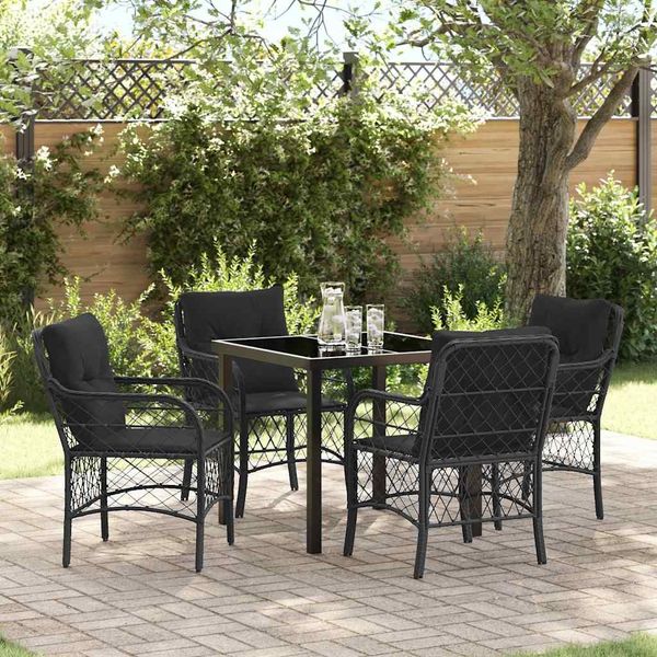 vidaXL Garten Essgruppe mit Kissen 5 pcs Schwarz Poly-Rattan 3380205
