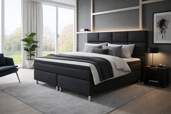 Inter Boxspringbett Miami mit Bettkasten, Kunstleder, Schwarz, 180x200 cm
