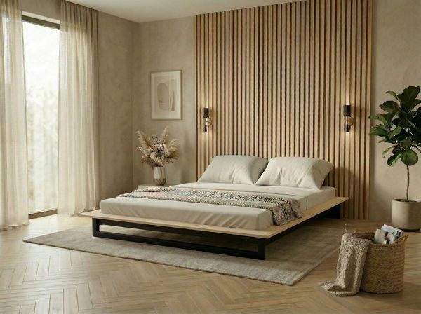 OTTO home Futonbett Kobe, Massivholzbett aus Kiefer im Industrial Design, 200 KG belastbar (B/T/H:165/225/18,1 cm), stabiles Kufengestell, rundum Ablagefläche, FSC, Made in Europe