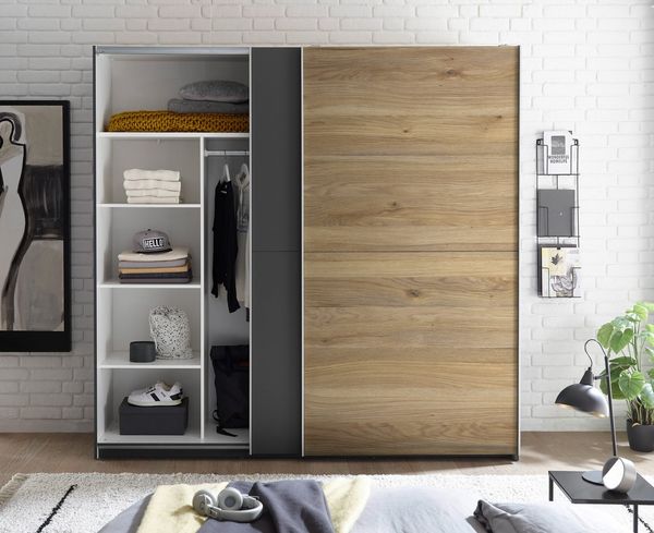 Schlafkontor Schwebetürenschrank Melton Kleiderschrank mit Schiebetüren und Hoteleinteilungen optional verstellbare Einlegeböden