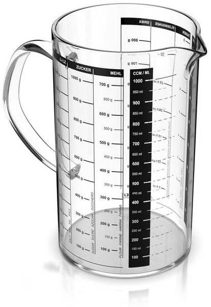 Arendo Messbecher 1 l Glas Messkrug Set, Borosilikatglas, hitzebeständig, Küchenbehälter, Glas, präzise Skala, hitzebeständig, mikrowellengeeignet, 1000 ml