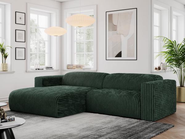 Ecksofa PASADENA, freistehendes Ecksofa, breite Armlehnen, Federsitz - links - Grün Cord