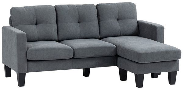 HOMCOM Ecksofa Couch mit Umkehrbarer Chaiselongue, Federkern, Hochdichtem Schaumstoff, L Form Eckcouch 1 Teile, für Wohnzimmer, Schlafzimmer, Dunkelgrau