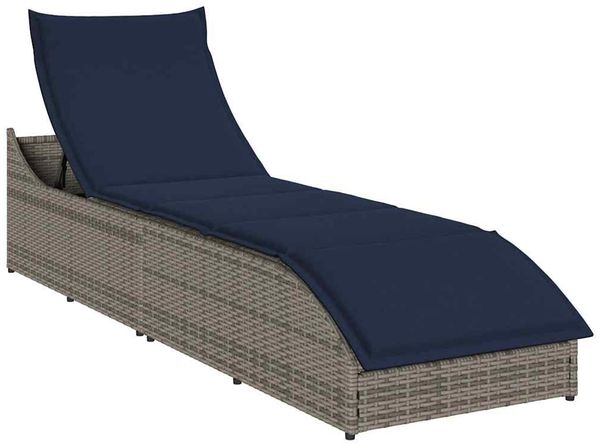 vidaXL Klappliege mit Auflage und Stauraum Grau Poly-Rattan 4104227