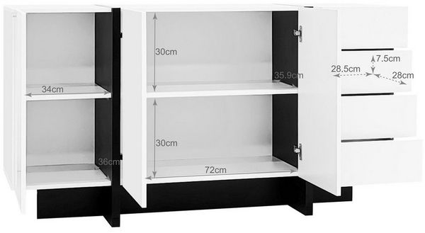 IDEASY Sideboard Hochglanz Sideboard, Türkommoden, Modern Minimalist Anrichte, 150 x 40 x 80,5 cm, 2 Türen, 4 Schubladen, leicht zu reinigen