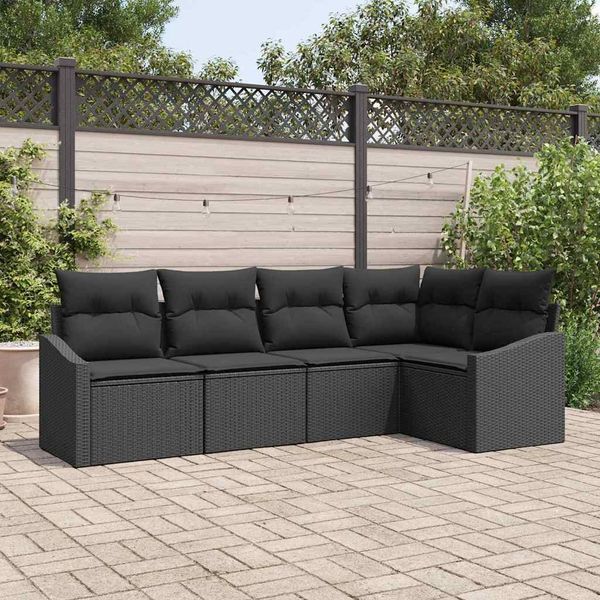 vidaXL Gartensofa-set mit Kissen 5 pcs Schwarz Poly-Rattan 3355392