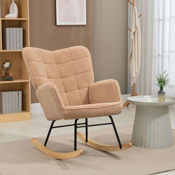 Schaukelsessel mit Tufting-Lehne Berbervlies Bezug 120 kg Tragkraft,Gemütlicher Relaxsessel,Braun